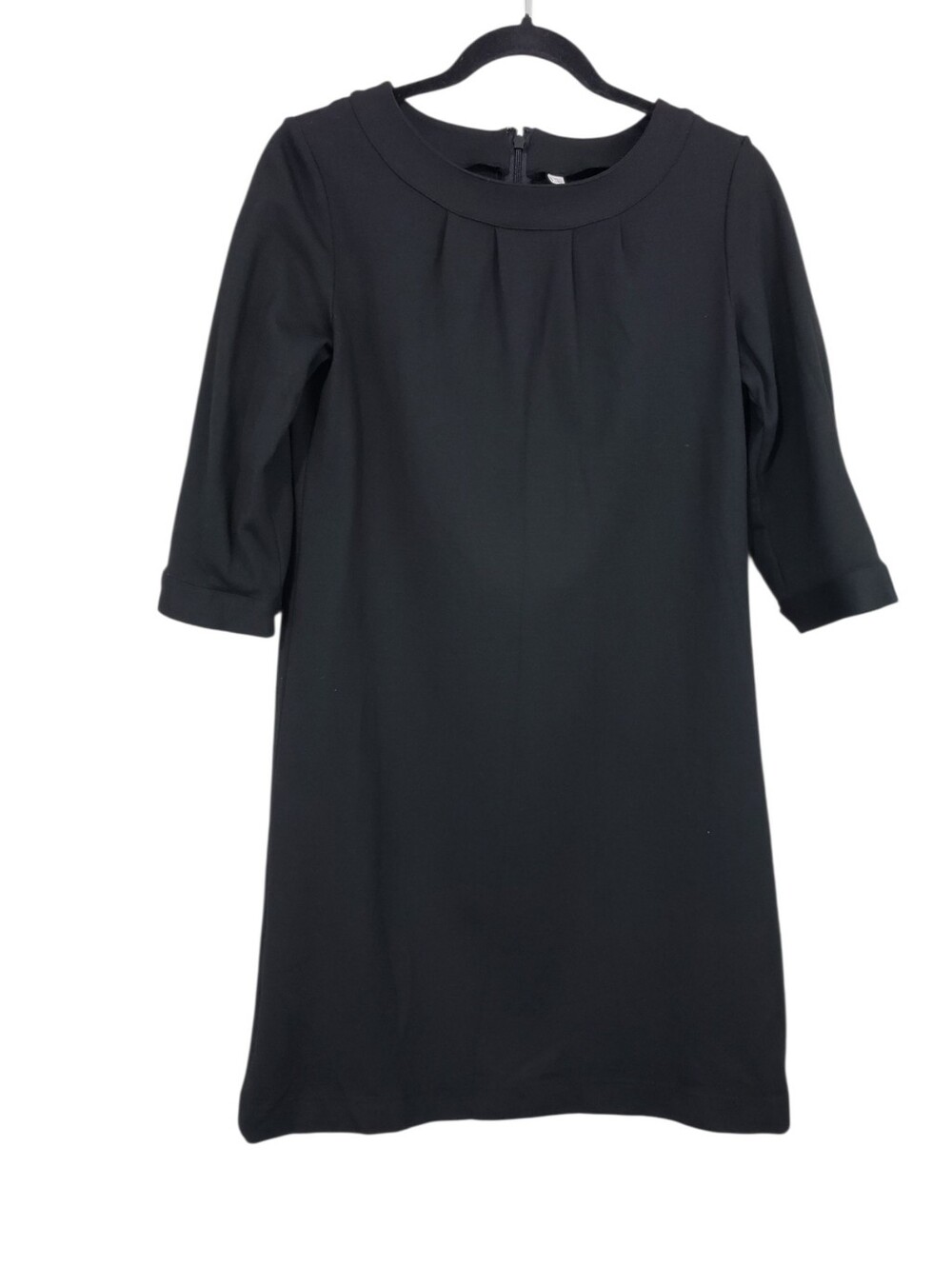 Uniqlo Black Pleated Neck Shift 3/4 Sleeve Mini Minimalist Dress Size L
